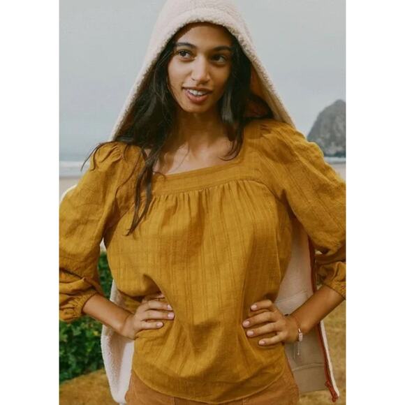 Madewell Square-Neck Bubble-Sleeve Textured Top in Antique Gold Size XS - Picture 1 of 9